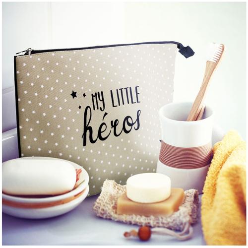 Trousse de toilette coton 'My Little Héros' gris marine - 37x23x10 cm