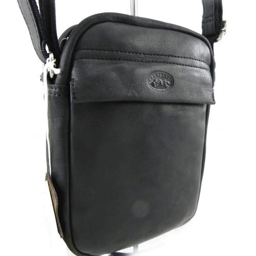 PROMOTION ! Sac Homme Cuir 'Peau de Pèche' noir - 20. 5x16. 5x4 cm