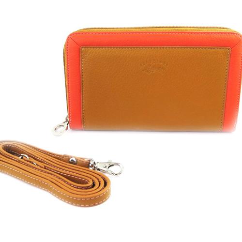 Grand porte-monnaie zippé 'Troubadour' camel orange