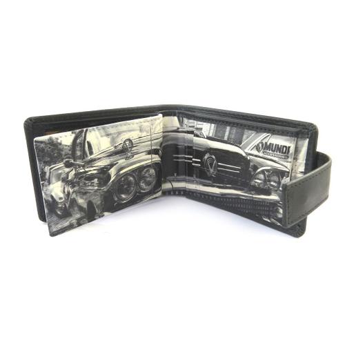 Portefeuille italien cuir 'Mundi' noir blanc vintage - 10x7. 2 cm