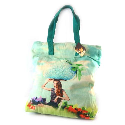 PROMOTION ! Sac créateur 'Mundi' vert multicolore (fraise) - 47x47x14 cm