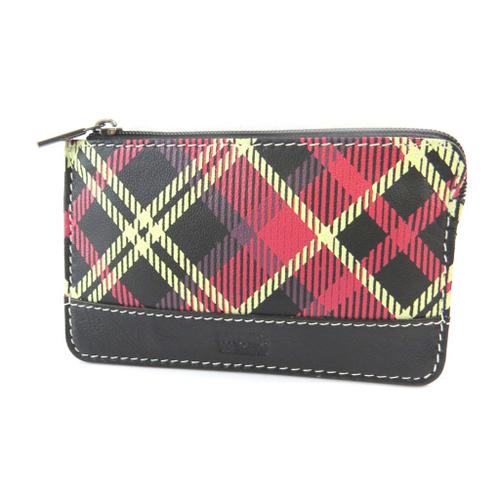 PROMOTION ! Porte-monnaie cuir 'Mundi' noir rouge (scottish) - 12x7. 5 cm