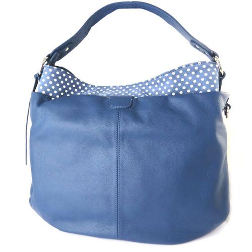 PROMOTION ! Sac cuir 'Gianni Conti' bleu petits pois - 36x28x16 cm