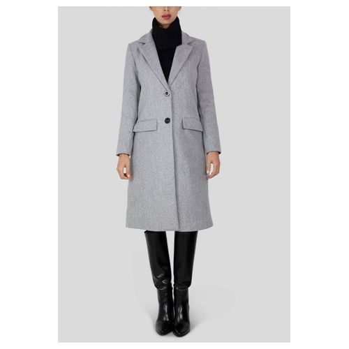 Manteau Long Droit Boutonné Gris Femme