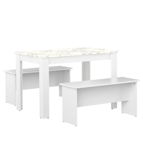 Table Et Bancs Nice Blanc Et Marbre 110 X 70 - Symbiosis