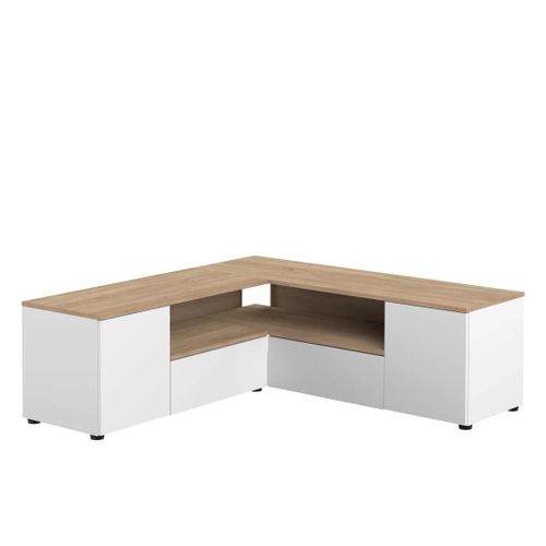 Meuble Tv Angle Blanc Et Chêne Naturel 130 X 130 - Temahome