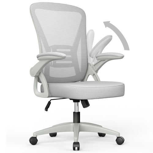 Chaise De Bureau - Bigzzia Ergonomique Siège Gris - Fauteuil Avec Accoudoir Rabattable À 90° Support Lombaire Réglable En Hauteur