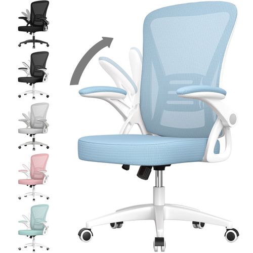 Chaise De Bureau - Bigzzia Ergonomique Siège Bleu - Fauteuil Avec Accoudoir Rabattable À 90° Support Lombaire Réglable En Hauteur