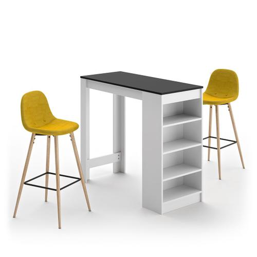 A-Cocoon Ensemble Table Et Chaises Blanc Et Noir - Jaune - Temahome