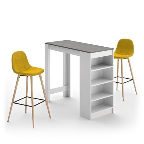 A-Cocoon Ensemble Table Et Chaises Blanc Et Béton - Jaune - Temahome