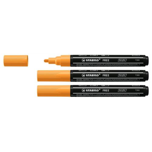 Stabilo Lot De 3 Marqueurs Pointe Moyenne Free Acrylic T300 Orange