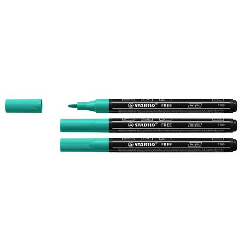 Stabilo Lot De 3 Marqueurs Pointe Fine Free Acrylic T100 Vert Turquoise