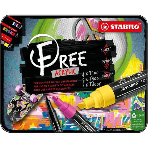 Stabilo Boîte Métal Kit De Création De 11 Marqueurs Free Acrylic Pointes Mixtes