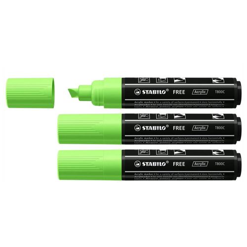 Stabilo Lot De 3 Marqueurs Pointe Large Free Acrylic T800c Vert Clair