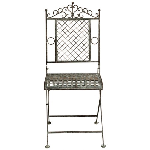 Chaise Pliante De Salle À Manger De Jardin D'extérieur En Fer Forgé Fini Rouille Antique 96x49x41 Cm