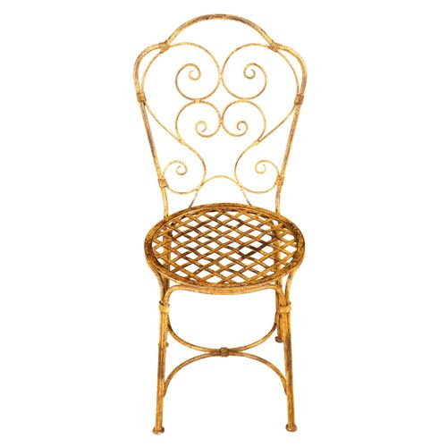 Chaise De Salle À Manger De Jardin D'extérieur En Fer Forgé Avec Finition Crème Antique
