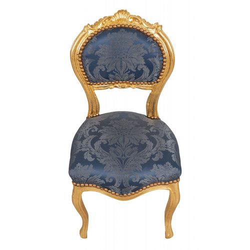 Fauteuil Français De Style Louis Xvi En Hêtre Massif Avec Finition Or Et Bleu