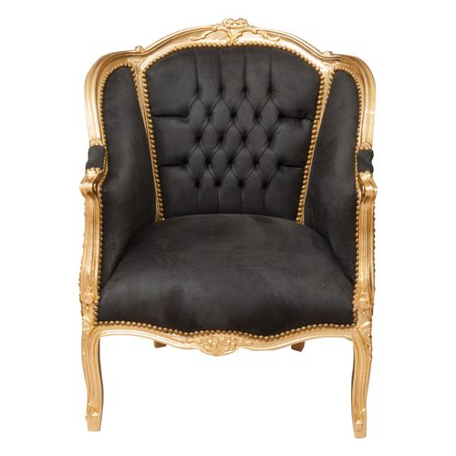 Fauteuil Louis Xvi De Style Français, En Hêtre Massif, Sculpté Et Fini À La Main Avec Patine En Feuille D'or