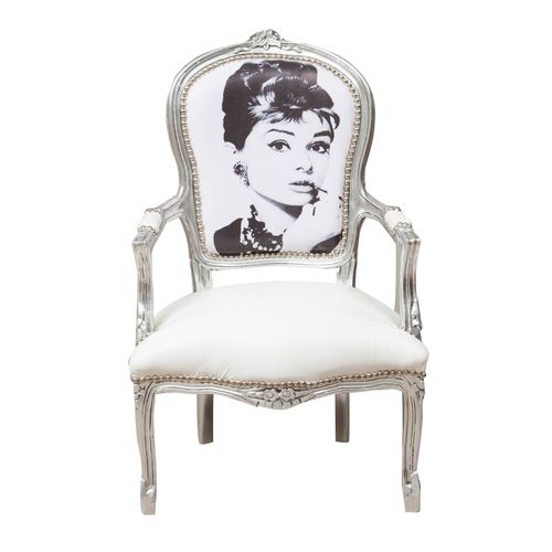 Fauteuil Louis Xvi De Style Français, En Hêtre Massif, Sculpté Et Fini À La Main Avec Patine En Feuille D'argent