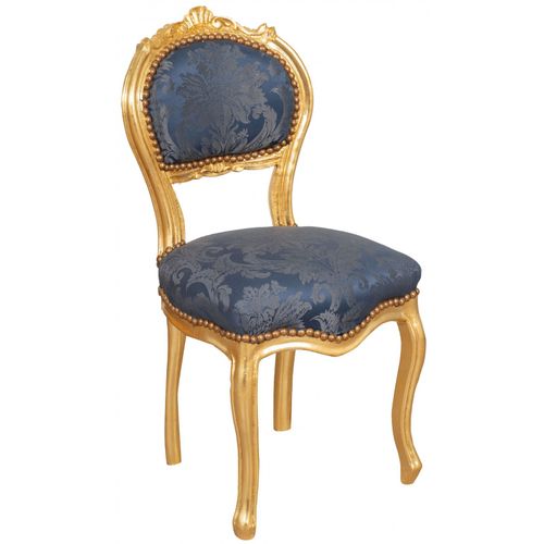 Fauteuil Français De Style Louis Xvi En Hêtre Massif Avec Finition Or Et Bleu