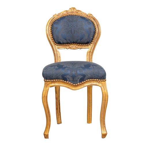 Fauteuil Français De Style Louis Xvi En Bois De Hêtre Massif Avec Finition Or Et Bleu Antique
