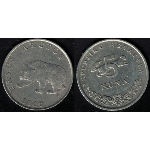 Croatie 2000 Pièce De Monnaie Coin 5 Kun Avec Ursus Arctos Et Marte Su