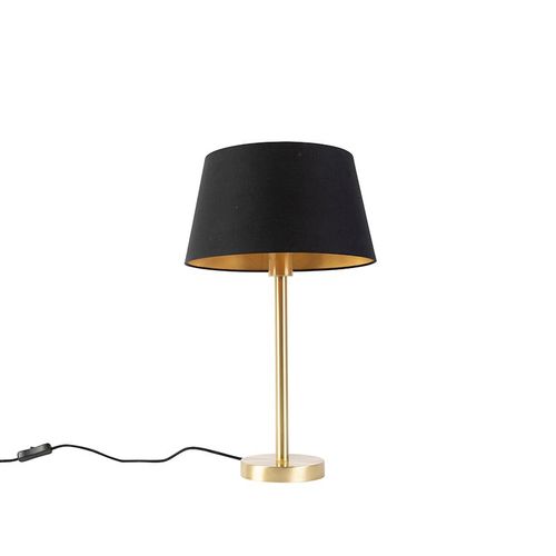 Qazqa Classique/Antique /Design Lampe De Table / Lampe Ã¡ Poser / Luminaire / Lumiere / ÃClairage Classique En Laiton Avec Abat-Jour Noir 32 Cm - Simplo Acier /Tissu Noir,Dorã©/Laiton Rond Oblique / Intã©Rieur / Salon E27 Max. 1 X 60 Watt