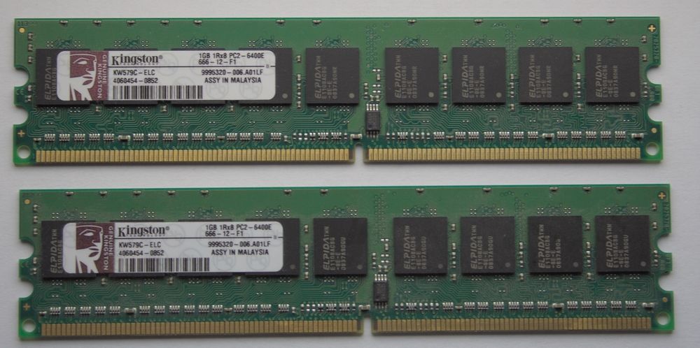 2 barrettes RAM 1 GB Kingston KW579C-ELC DDR2 PC2-6400 800MHz