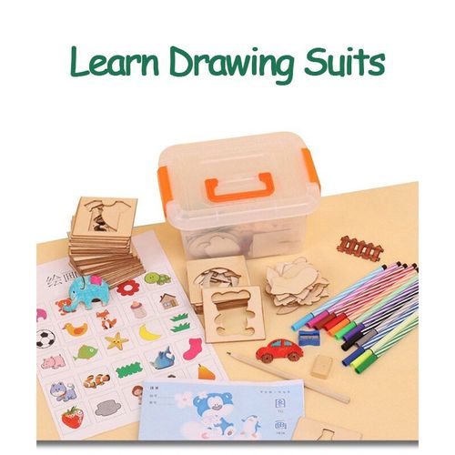 Ensemble De Peinture Pour Enfants, Jouets De Dessin Artistique, Moule En Bois, Ensemble De Pinceaux À Aquarelle, Modèle De Graffiti, Crayon, Jouet Éducatif Pour Bébé