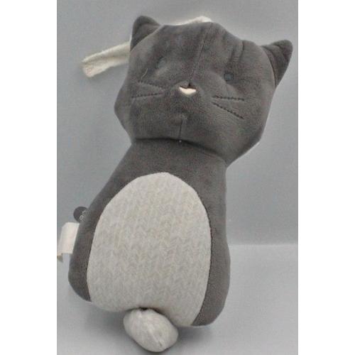 Doudou Chat Obaibi Musical Reversible Blanc Gris Peluche Boite A Musique Bebe Naissance Soft Toy Music Cat Ob