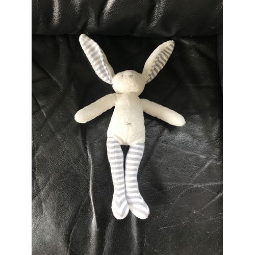 Peluche Doudou Lapin Blanc Gris Rayure 25 Cm Sergent Major