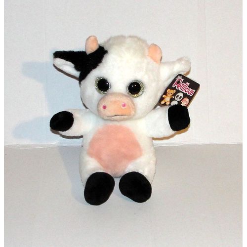 Doudou Vache Petillous Yeux Pailletés Gipsy - Peluche Vache Assise Beanie Boss 20 Cm