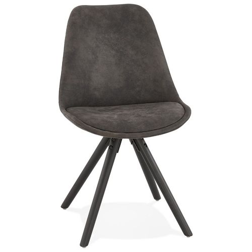 Chaise Confortable 'harry' En Microfibre Grise Et Pieds En Bois Noir