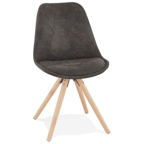 Chaise Confortable 'harry' En Microfibre Grise Et Pieds En Bois Finition Naturelle