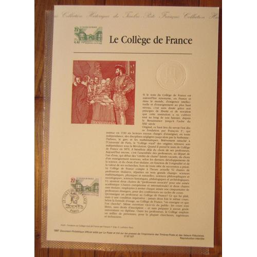 Timbre France 1997 Yvert Et Tellier N°3114 Le Collège De France Oblitéré Premier Jour 18.10.1997 Collection Historique Du Timbre-Poste Français Document Philatélique Officiel Sous Chemise Plastique