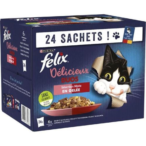 Felix Tendres Effilés En Gelée Délicieux Duos Viandes - 24 X 85 G - Sachets Fraîcheur Pour Chat Adulte