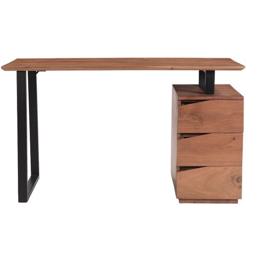 Bureau En Acacia Massif Et Métal Noir 3 Tiroirs L130 Cm Horace
