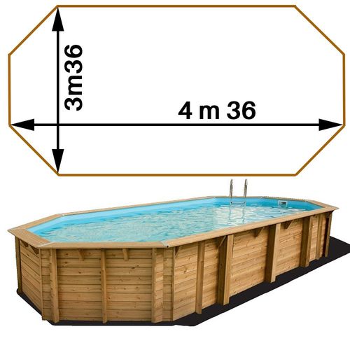 Piscine bois woodfirst original octo allongée 436 x 336 x 117 liner blanc
