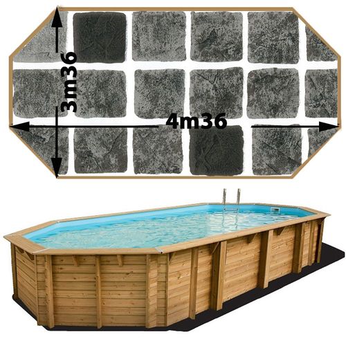 Piscine bois woodfirst original octo allongée 436 x 336 x 117 liner persia anthracite