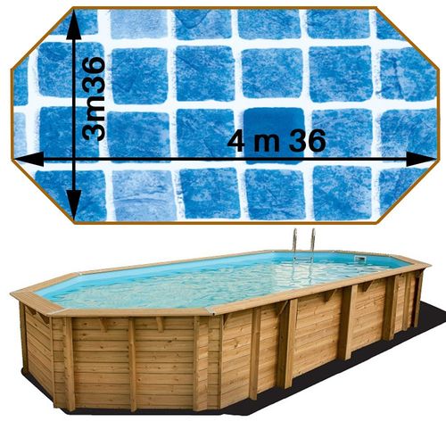 Piscine bois woodfirst original octo allongée 436 x 336 x 117 liner persia bleu