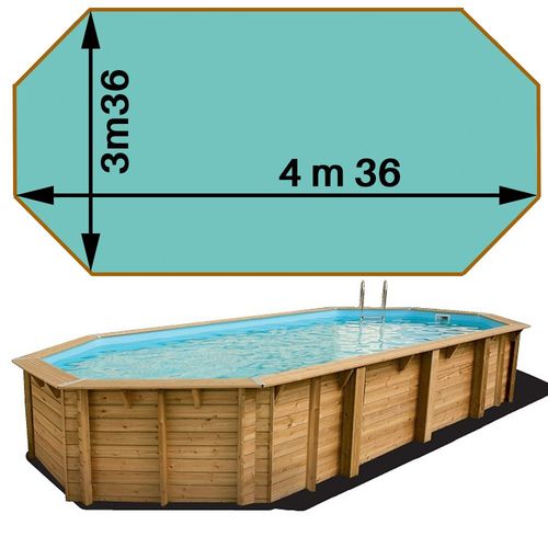 Piscine bois woodfirst original octo allongée 436 x 336 x 117 liner vert caraïbes