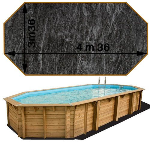 Piscine bois woodfirst original octo allongée 436 x 336 x 117 liner ardoise