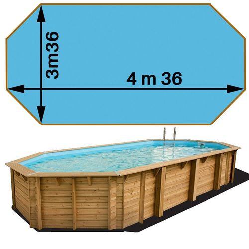 Piscine bois woodfirst original octo allongée 436 x 336 x 117 liner bleu france