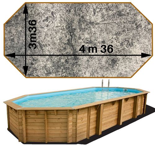 Piscine bois woodfirst original octo allongée 436 x 336 x 117 liner gris clair