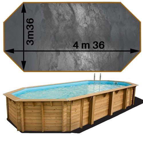 Piscine bois woodfirst original octo allongée 436 x 336 x 117 liner gris volcan