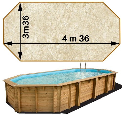 Piscine bois woodfirst original octo allongée 436 x 336 x 117 liner stone sable