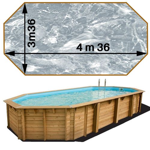 Piscine bois woodfirst original octo allongée 436 x 336 x 117 liner marbre gris