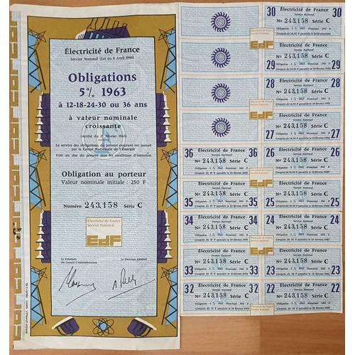 Obligation Au Porteur Edf De 250 Francs