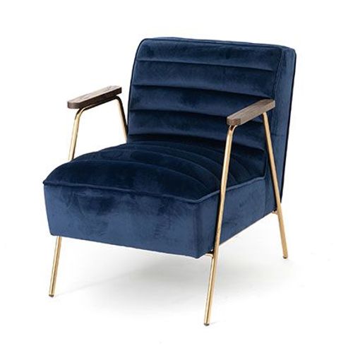 Fauteuil 60x76x73 Cm En Velours Bleu Nuit Et Laiton