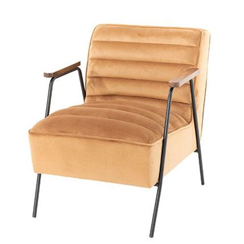 Fauteuil 60x76x73 Cm En Velours Et Métal Camel
